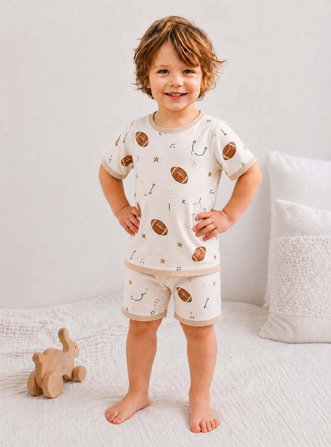 Game Day print short bamboo pajama set for toddlers — Joey Bamboo