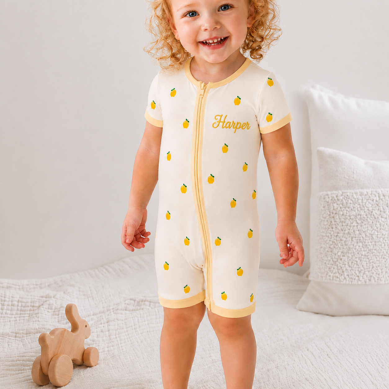 Sweet Lemon Bamboo Romper - Personalised Name