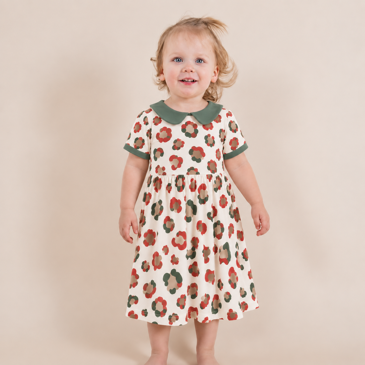 Christmas Leopard Peter Pan Collar Bamboo Dress