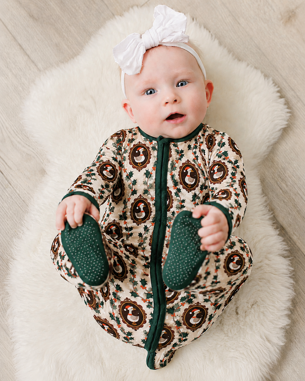 Vintage Christmas Goose Footie Bamboo Zippy