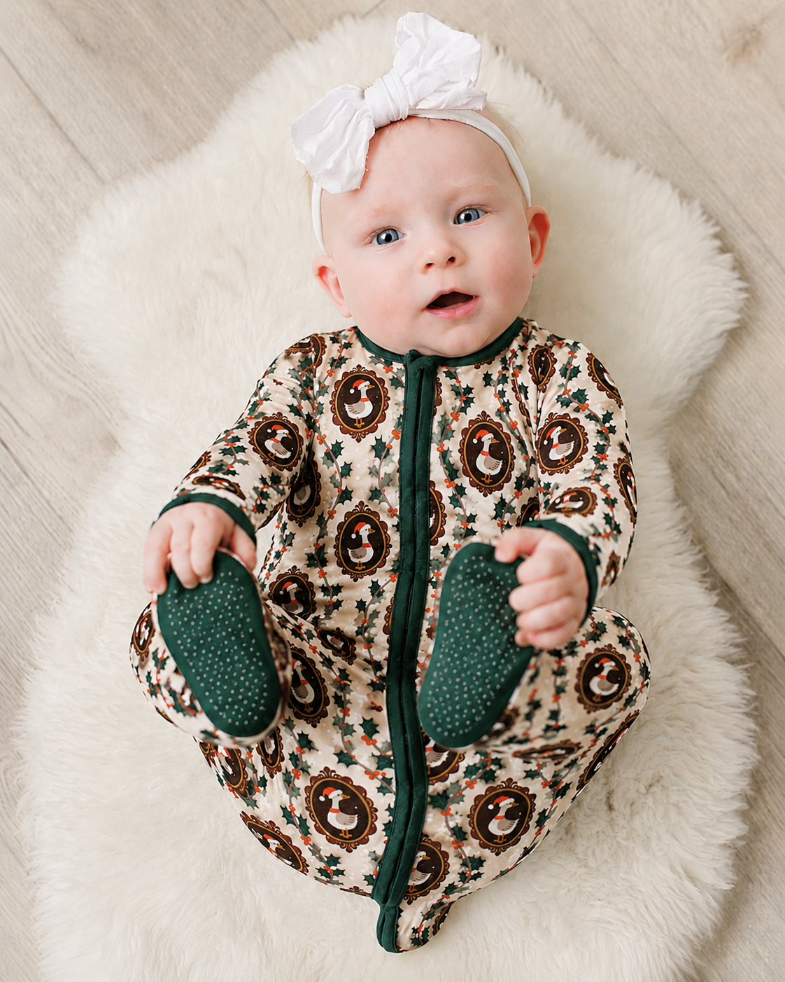 Vintage Christmas Goose Footie Bamboo Zippy