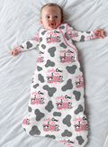 Baby in a Holy Cow I'm One cow print bamboo sleep sack with a two-way zipper