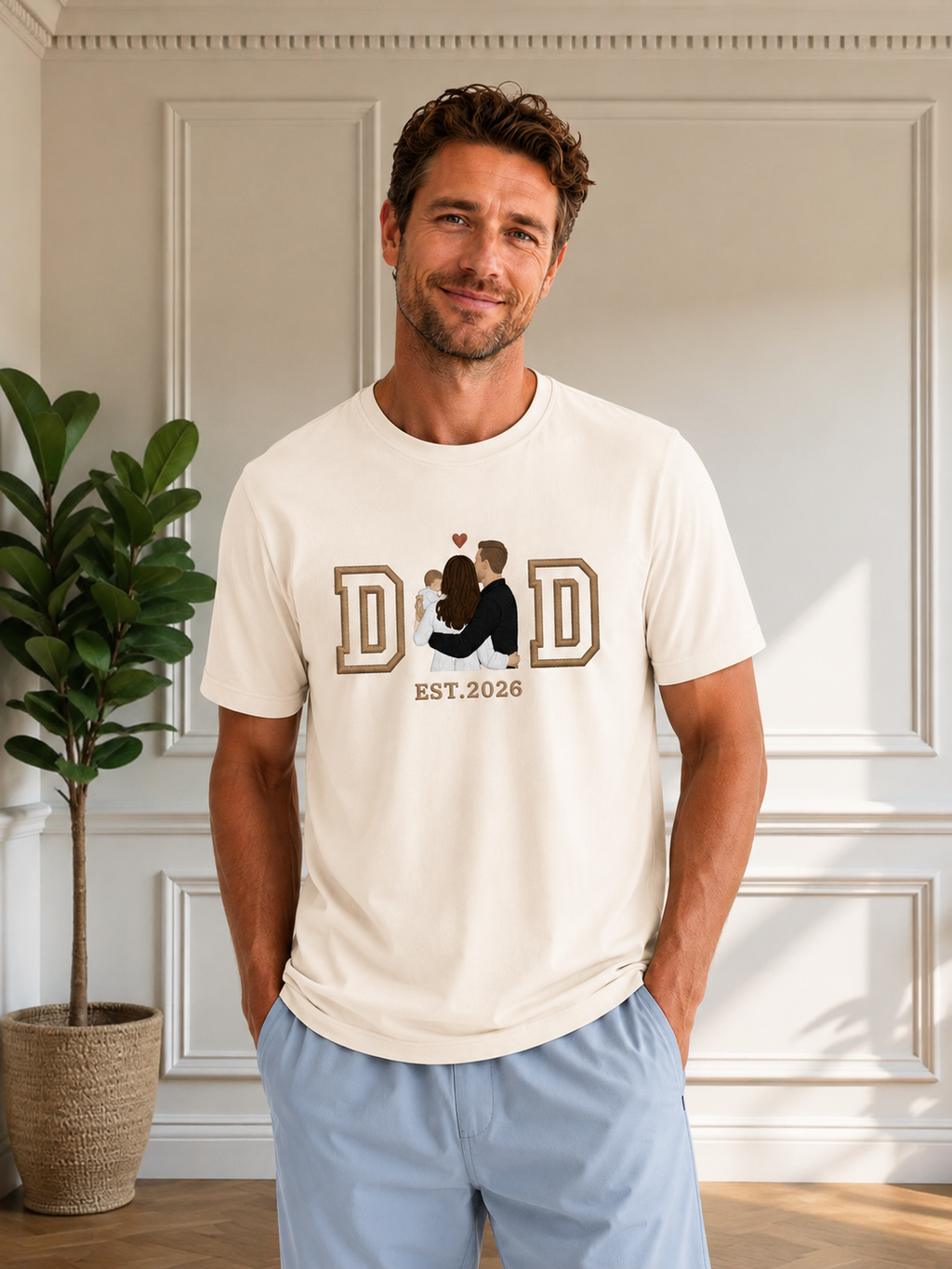 Men's Personalised Photo & Year Embroidery Bamboo Tee with family photo and year stitched on chest — Father's Day gift by Joey Bamboo