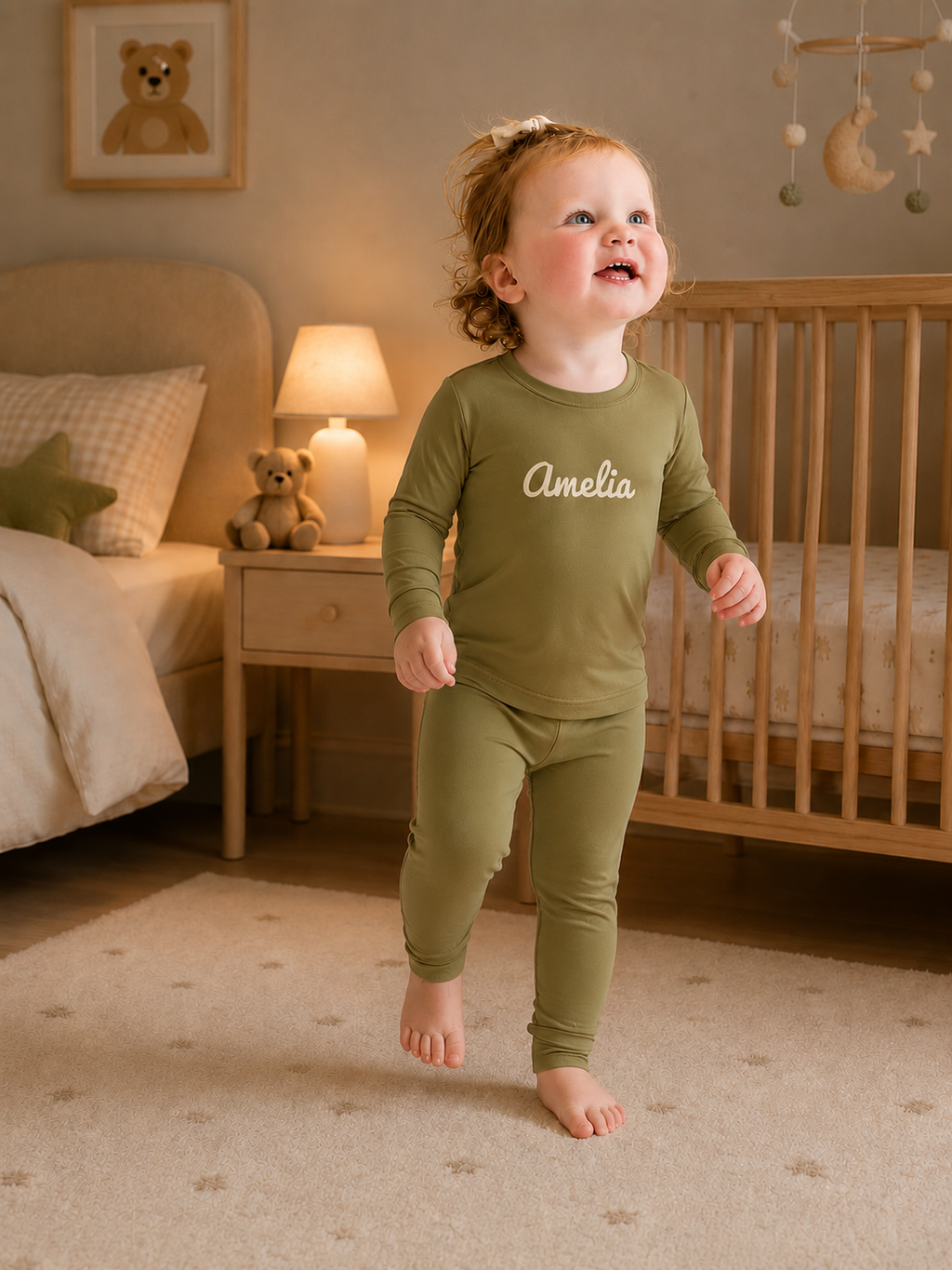 Forest Olive Bamboo Pyjjamas - Personalised